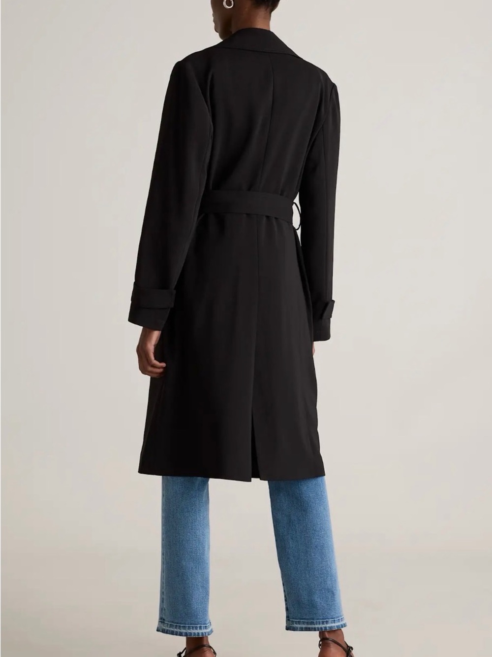 Quince Black Belted Trench Coat - Picture 2 of 6